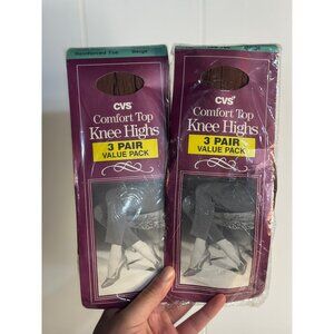 VTG CVS Comfort Top Knee Highs Reinforced Toe, Beige, 3 Pair (NOS - Lot of 2)
